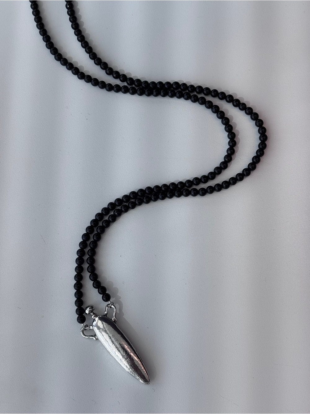 Silver Tone Perfume Bottle Black Agate Stone Strand Necklace